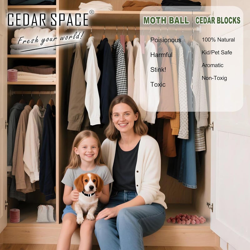 Cedar Space Cedar Blocks for Clothes Storage 80Pcs, Cedar Ball and Chips for Closets and Drawers,Natural Cedarwood for Closets, Fresh Scented Sachets - Image 2